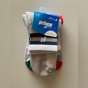 Prince Pickleball Men’s Mid-Crew Socks 3pk - White 6-12 ⚪️🔴🔵🟢